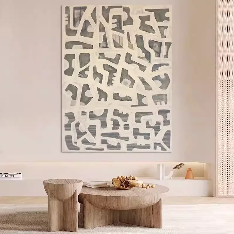 手描き油絵のリビング装飾画：侘び寂び風抽象アートの設置ガイド