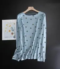 春用 大きいサイズ ニットコットン 長袖Tシャツ【グレーとブルー・蜂柄・クルーネック】