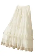 黒のネットレース プリーツスカート【女性用・中長丈・ケーキスタイル・大きいサイズ対応】