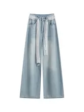ハイウエスト広がりシルエットデニムパンツ【夏用・ゆったり・スタイリッシュ】（セットアップ対応）