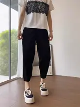 ブラック九分丈アイスシルクカジュアルパンツ【秋用・ハイウエスト・フィット】