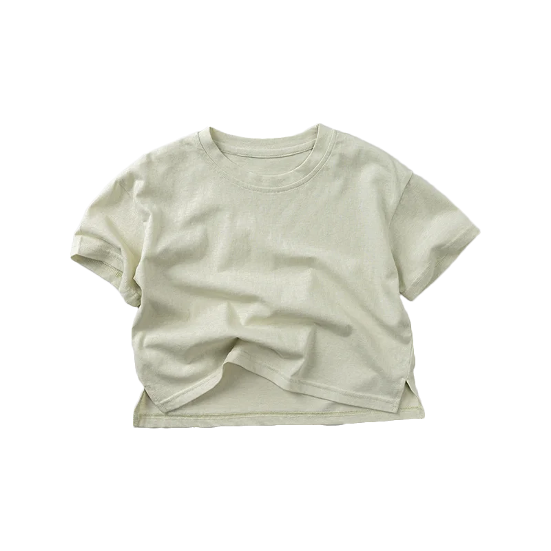 爽やか夏用 子供用マカロンカラー短袖Tシャツ【開衩デザイン・極上の柔らかさ・ルーズフィット】