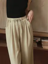 涼感のある抗皺ストレートパンツ【ウエストゴム・薄手・春夏用・ワイドレッグ】