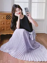 紫色のロマンティックなフリルレイヤーのタンクトップとプリーツスカート【夏用・優雅な雰囲気・セットアップ対応】