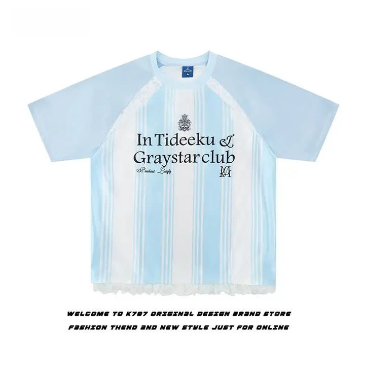 アメリカンビンテージストライプラグランスリーブ半袖Tシャツ【レース切替・フィット】