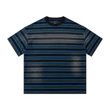 夏用 水洗いグラデーションストライプ メンズ半袖Tシャツ【極上の柔らかさ・ゆったりデザイン】