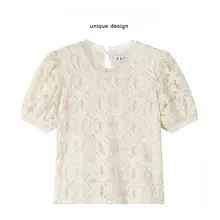 XinmonLee フランス風 やわらかいバブルスリーブ シースルートップス【レディース・デザイン性あり】