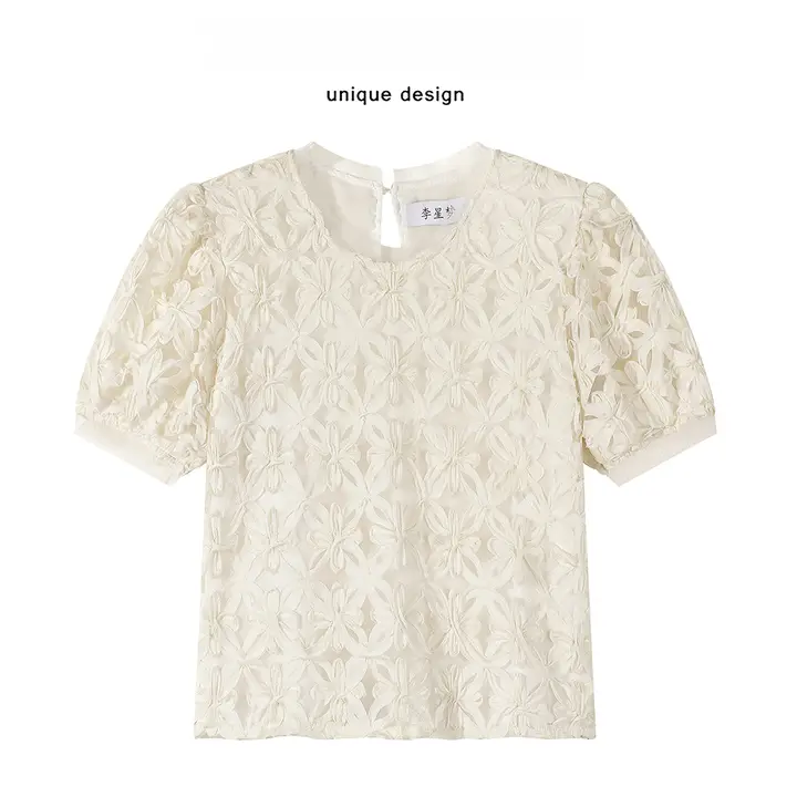 XinmonLee フランス風 やわらかいバブルスリーブ シースルートップス【レディース・デザイン性あり】