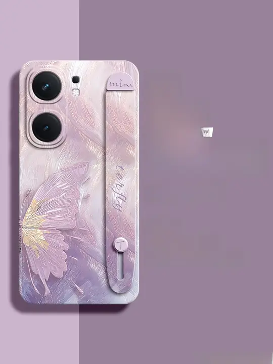 iQOO Neo9用 バタフライデザインスマホケース【一体型腕帯スタンド・液状シリコン・全包型・防衝撃】