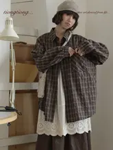 長袖シャツ レトロ チェック柄 【レディース・フィット・ゆったりしたシルエット】