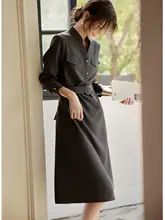 XWI グレー系 スリムフィットウエストタイトワンピース【秋用・通勤・女性用】