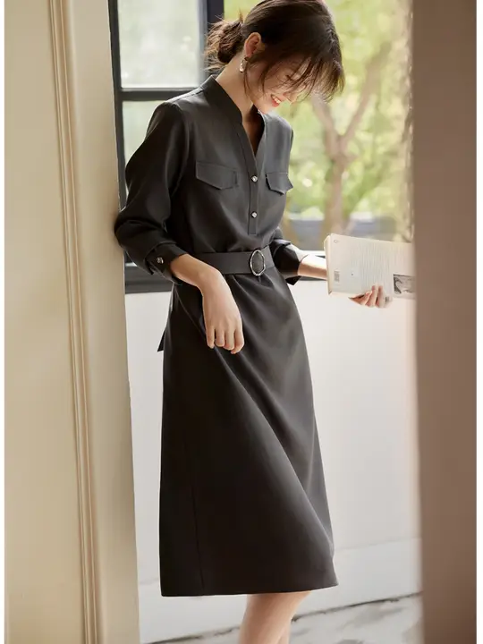 XWI グレー系 スリムフィットウエストタイトワンピース【秋用・通勤・女性用】