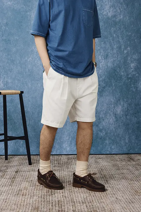 CENLES メンズ フィットヴィンテージウォッシュショートパンツ【皺加工・カジュアル・夏用】