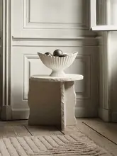 北欧風 手作りの石製サイドテーブル【侘び寂びスタイル・リビング用・コーヒーテーブル】