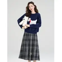 可愛い犬キャラクターのセーターとスカートセット【秋冬用・2点セット・キッズ】