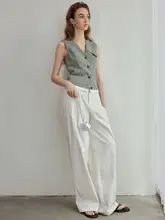 高腰 透け防止デザイン レディースパンツ【エア素材・夏用・ワイドストレート】
