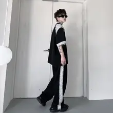 夏季の高級感ある短袖シャツ【フリンジ・毛羽立ちデザイン・ワイドパンツ】（セットアップ対応）