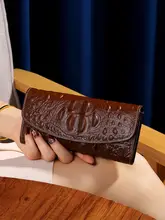 高級牛革製 薄型カードポケット付き長財布【クロコダイル風デザイン・女性用】（セットアップ対応）