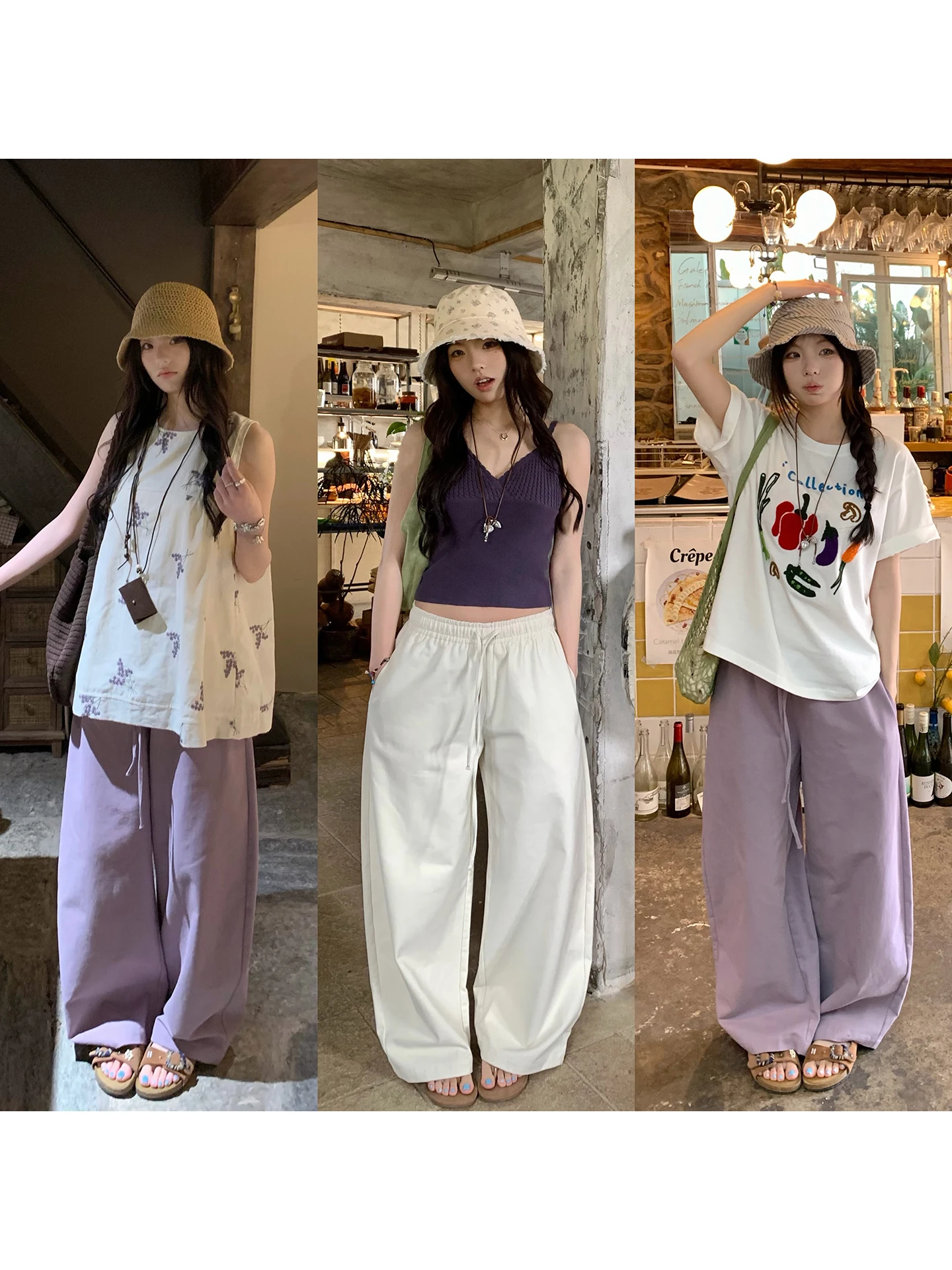 スウェット ワイド パンツ コーデ 夏：荒荒家 ストライプワイドパンツの着こなしと素材特性