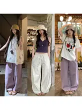 シンプルデザインのストライプワイドパンツ【気持ちよく快適・フィット・女性用】