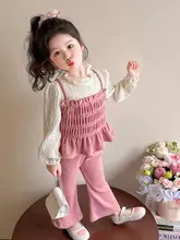 女児用シャツ風トップスとフレアパンツ【春のカジュアルファッション・デザイン性あり】（セットアップ対応）
