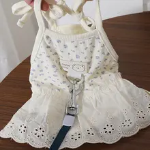 夏用薄手の犬用ワンピース【花柄・ハーネス穴あけ不要・小型犬用】（セットアップ対応）
