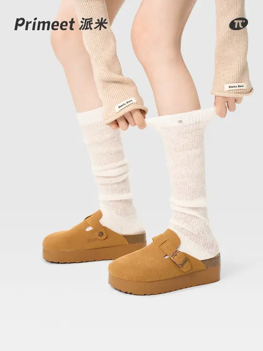 白色の羊毛堆堆ソックス【春夏用・ロング・バレエ風・レディース】