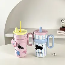 可愛い猫デザインの大容量保温カップ【ストロー付き・女子向け・高いデザイン性】