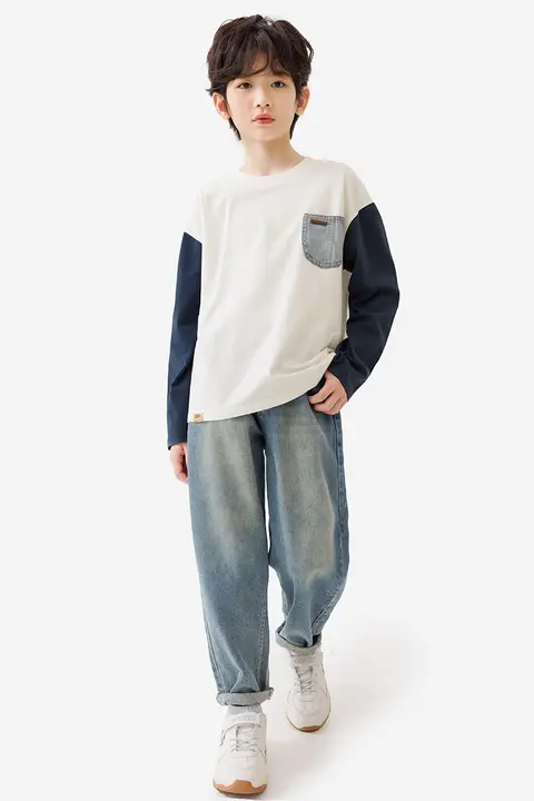 男の子用 デニムパンツ【春秋用・ルーズフィット・復古スタイル・テーパード】