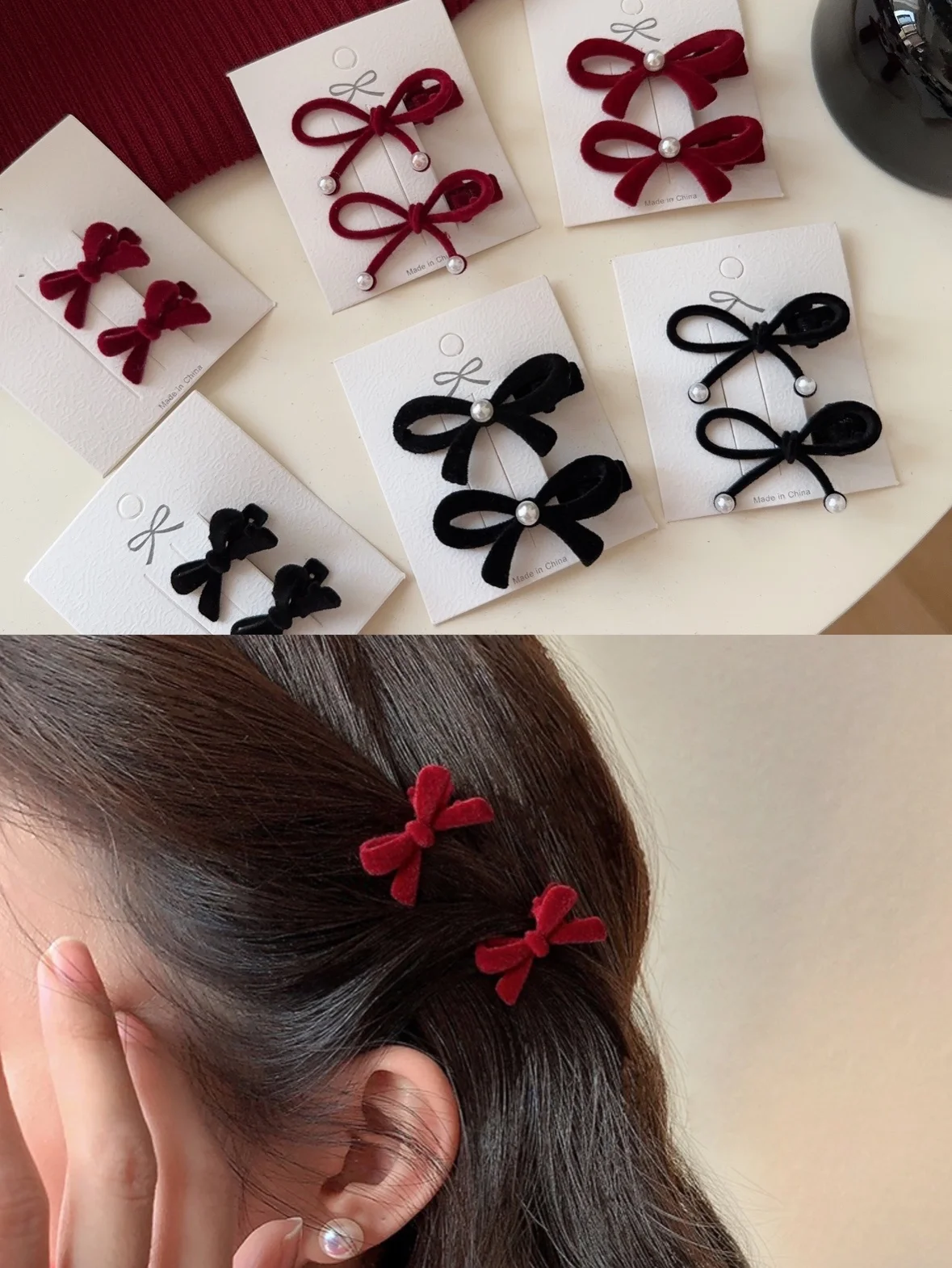 サイドポニーテールにぴったりのヘアピンはどれ？赤いベルベットパールリボンヘアピンが選ばれる理由