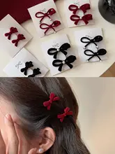 赤いベルベットパールリボンヘアピン【可愛いデザイン・前髪用・サイドクリップ】