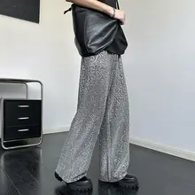 ユニークなスタイルのシルバーラメビーズ輝くカジュアルパンツ【男女兼用・舞台演出用・ロングパンツ】