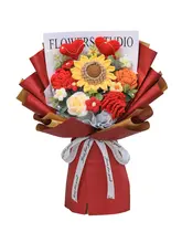 手編みバラとアートサンフラワーの花束【誕生日ギフト・友達へのプレゼント】