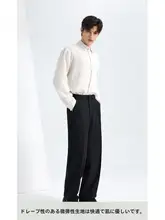 ビジネス用 メンズ ストレートパンツ【夏用・黒・ゆったり・伸縮性あり】