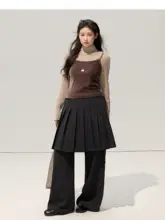 微胖対応 シルクベルベット タンクトップ＆プリーツスカートパンツ（セットアップ対応）