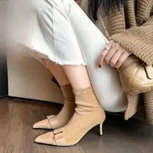 ファッションハイヒールショートブーツ【尖ったトゥ・エラスティック・女性用・春秋用】