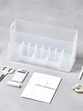 シンプルデザインのデスク収納ボックス【文房具・化粧品用・仕切り付き】