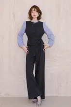 2点セット レディース フェイクレイヤード シャツブラウス スーツパンツ ウエストシェイプ 通勤 オフィスカジュアル きれいめ 「MIUCO」