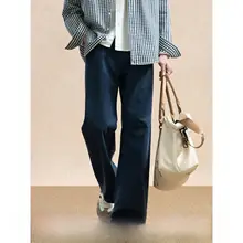 ブルーのフィットコットンストレートジーンズ【メンズ・ワイドパンツ】