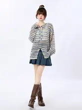 涼しさとおしゃれを両立！透かし編みの長袖ニットトップス【女性用・春夏向け・紫】