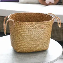 手編み草製 収納バスケット 大型 ランドリーバスケット おもちゃ収納 北欧デザイン