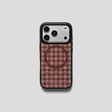 スマホケース iPhone 17 Pro 16 15 14 対応 マグネット ヴィンテージ チェック柄 ミニハート ブラック マットフレーム フルカバー ストラップホール付き 高級感