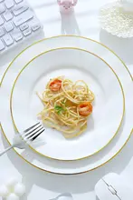 金縁陶磁器製 丸型ディナープレート【家庭用・西洋料理・浅皿・サラダプレート】