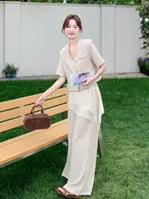 通勤向けシンプル短袖スーツ【女性用・スタイルアップ・ワイドパンツ・軽やか】（セットアップ対応）
