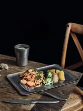 アンティーク風 マット仕上げ304ステンレス製トレー【長方形・ステーキ皿・西洋料理用】