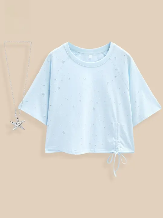 夏用カジュアル五分袖Tシャツ【韓国風・スウィートデザイン・ベーシック】