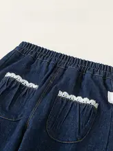 女の子用デニムパンツ【フリル付き・リブ束脚・カジュアルスタイル・秋用】（セットアップ対応）