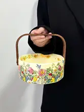 美しい花柄の陶器製手提げフルーツバスケット【ヴィンテージ風・家庭用・飾り用】
