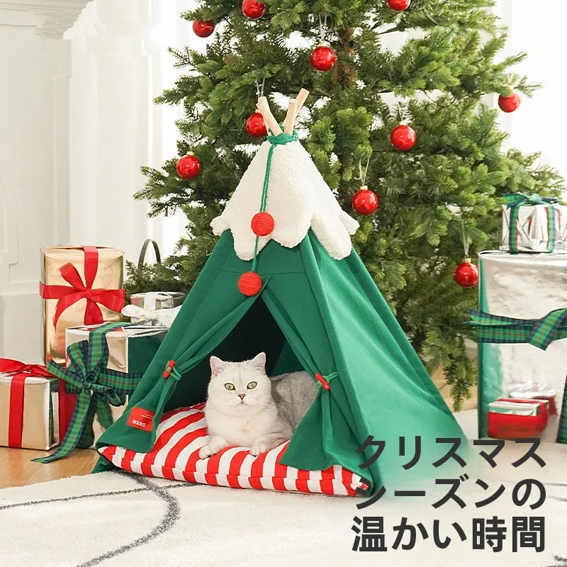 冬用クリスマス猫テント：保温性能と洗濯可能な半封閉デザインの実用性