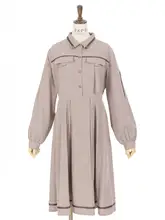 シンプルデザインの長袖シャツワンピース【工装風・秋季用・無地】